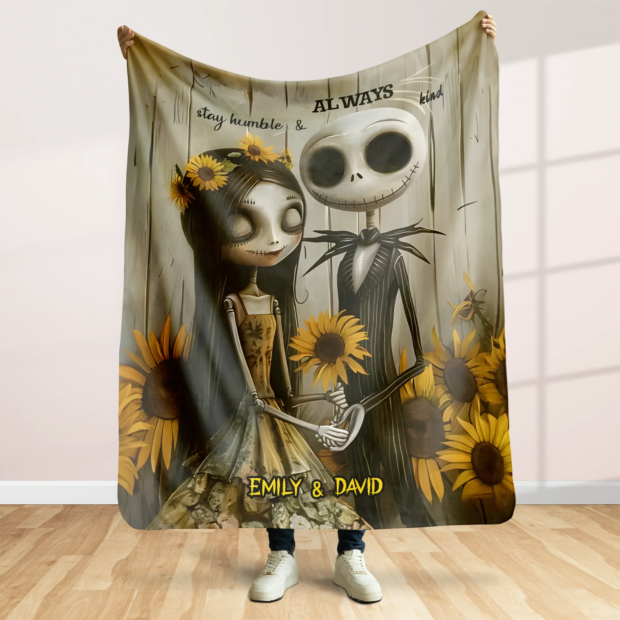 Skull Couple Together Forever Custom Blankets, Personalized Halloween Gifts For Couple Blanket