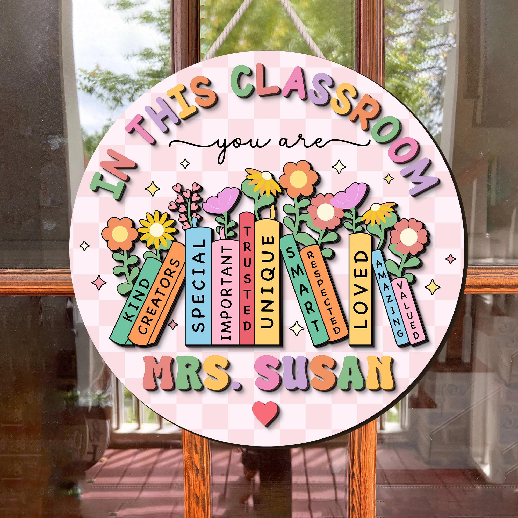 Personalized Teacher Door Hanger, Custom Teacher Name Sign, Gift For Teacher, Wooden Welcome Sign, Classroom Decor