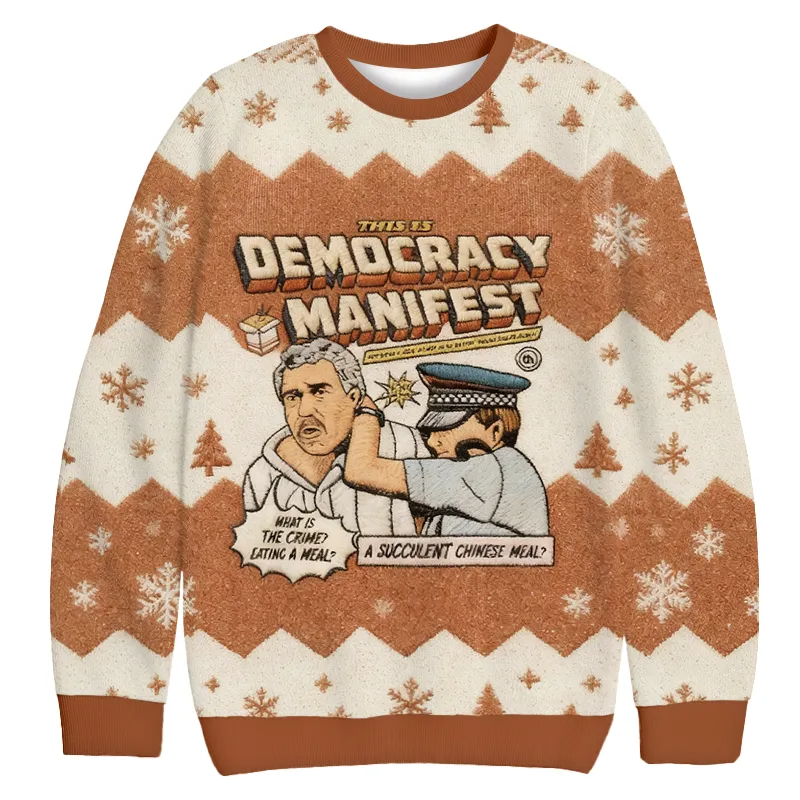Organge This is Democracy Manifest Vintage Christmas Sweater, Ugly Xmas Sweater, Christmas Ugly Sweatshirt