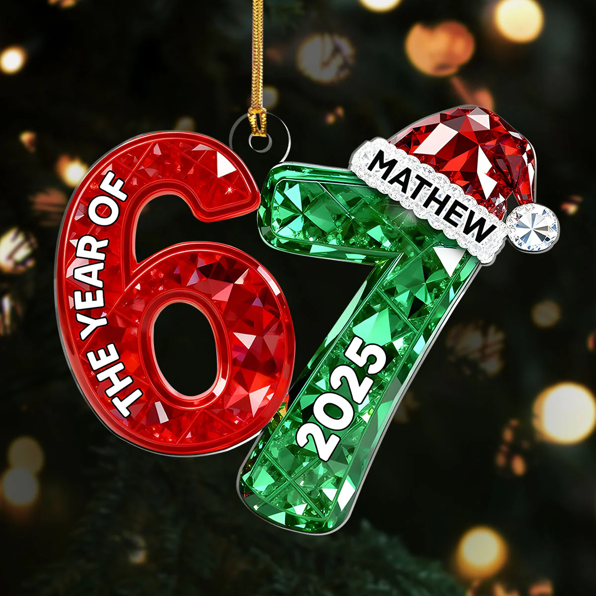 67 Six Seven Shining Effect Acrylic Ornament, Trendy Six Seven Holiday Gift, 67 Meme Ornament
