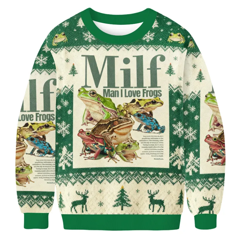 MILF Man I Love Frogs Meme Ugly Sweater, Funny Christmas Ugly Sweatshirt, Xmas Ugly Sweater