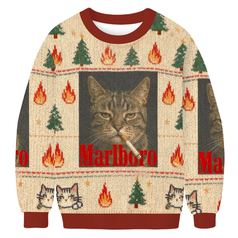 Funny Smoking Cat Ugly Sweater, Gift Ideas For Cat Lovers, Christmas Ugly Sweatshirt, Xmas Ugly Sweater