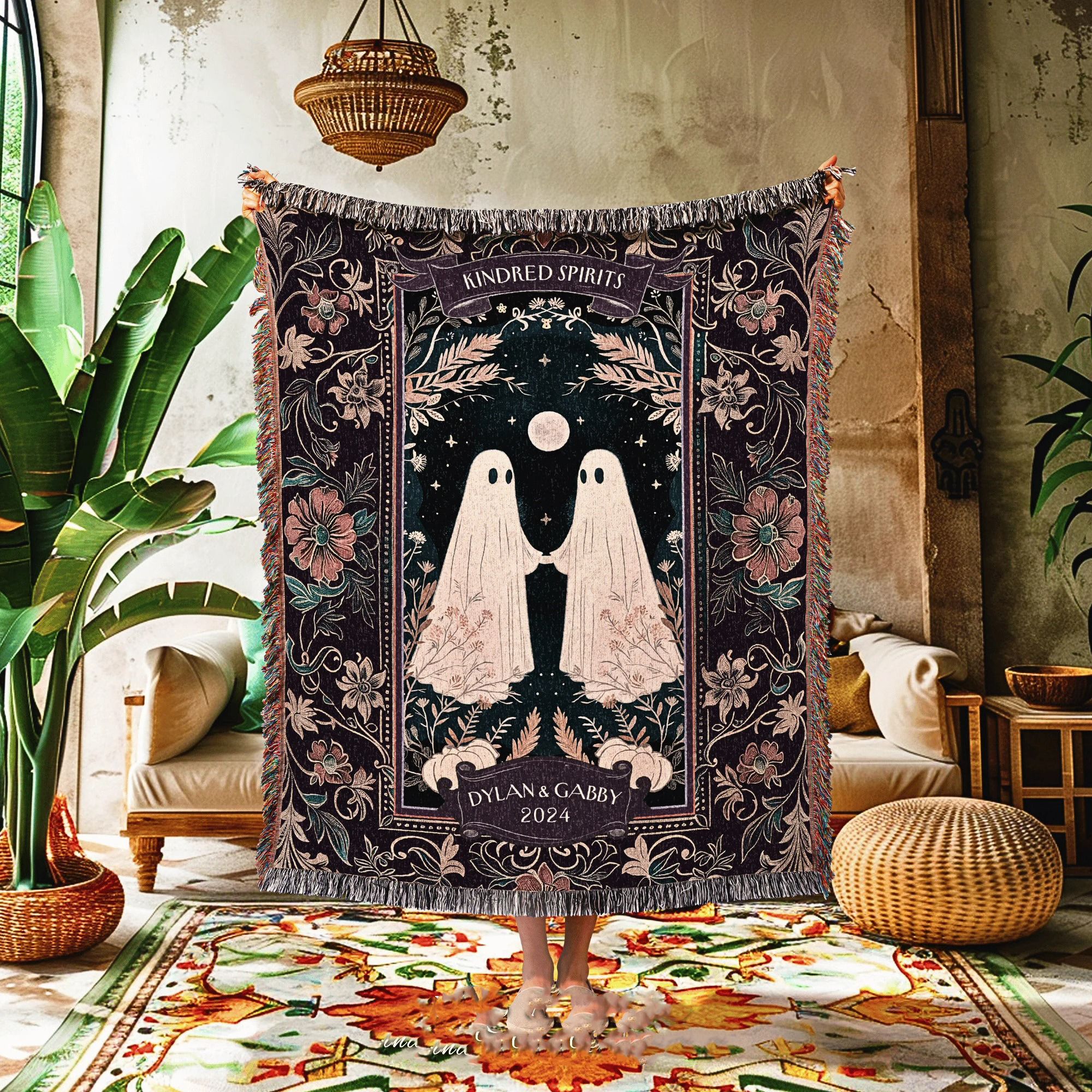 Victorian Gothic, Ghost Lovers, Ghost Tapestry, Custom Woven Blanket, Halloween Gift Idea