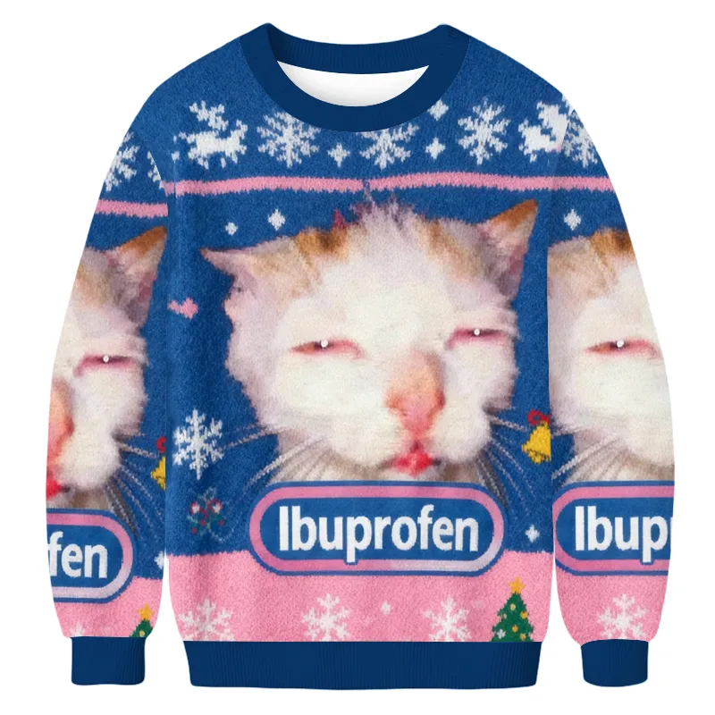 I Need Ibuprofen Cat Meme Ugly Sweater, Funny Christmas Ugly Sweatshirt, Xmas Ugly Sweater, Cat Lovers Gift