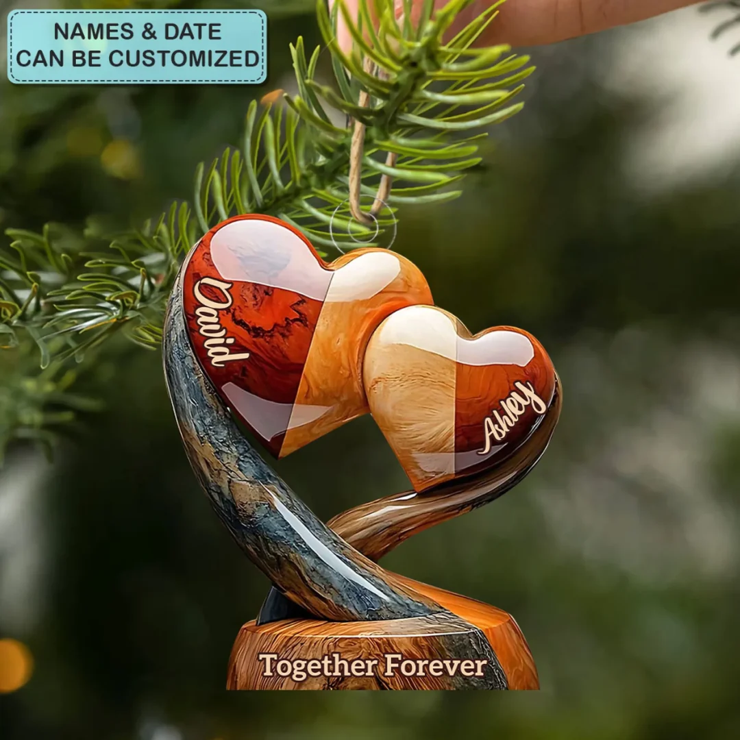 Custom Name Two Hearts Acrylic Ornaments, Couple Anniversary Gift, Christmas Gift For Couple