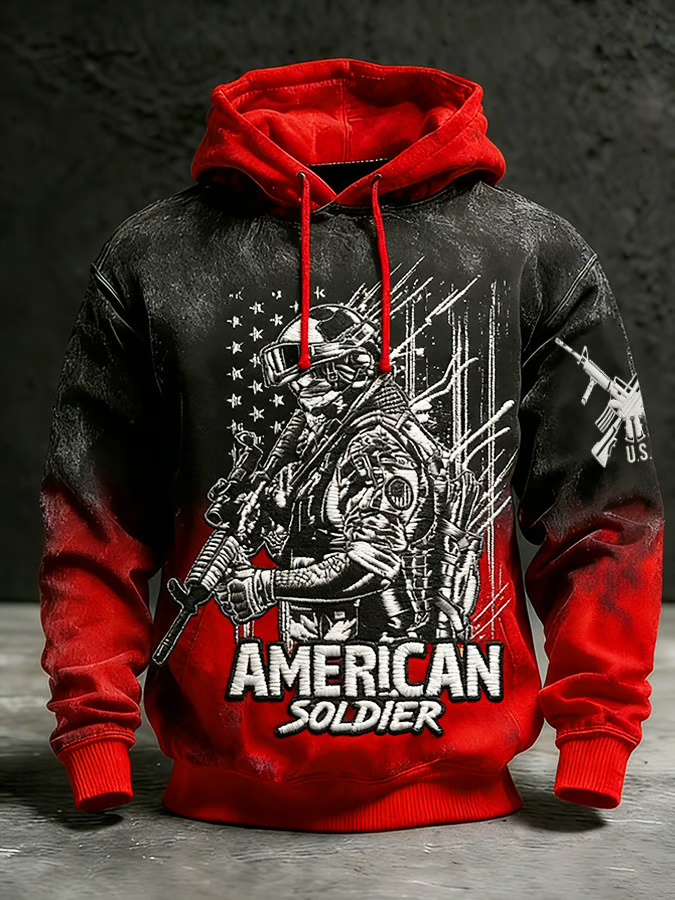 Men's American Soldier USA 250th Anniversary Hoodie, Black Hooded Jumper 4th Of July Gift