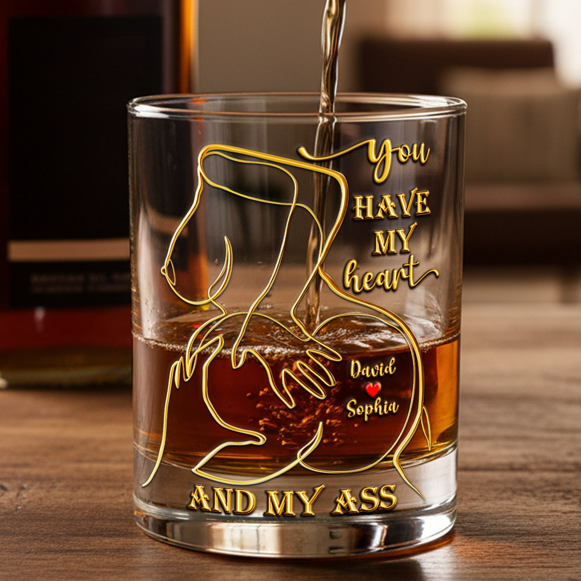 You Have My Heart Sexy Hugging Naughty Couple Whiskey Glass, Personalized Whiskey Glasses, Valentine Couple Gift
