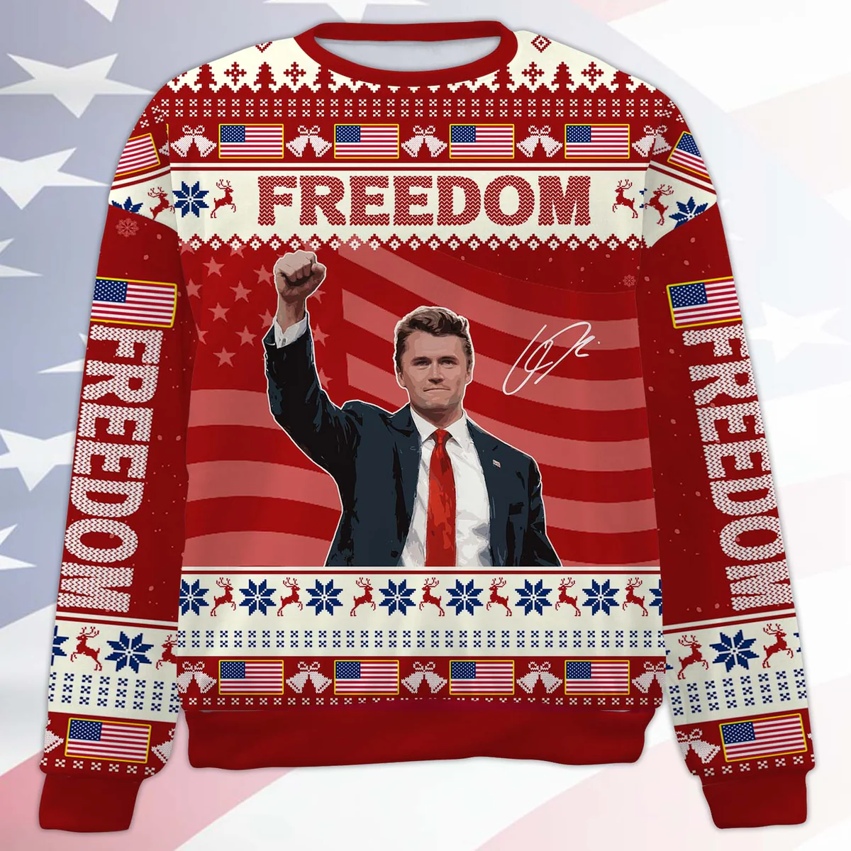A True Patriot All-Over-Printed Sweatshirt, Charlie Kirk Custom Christmas Sweaters