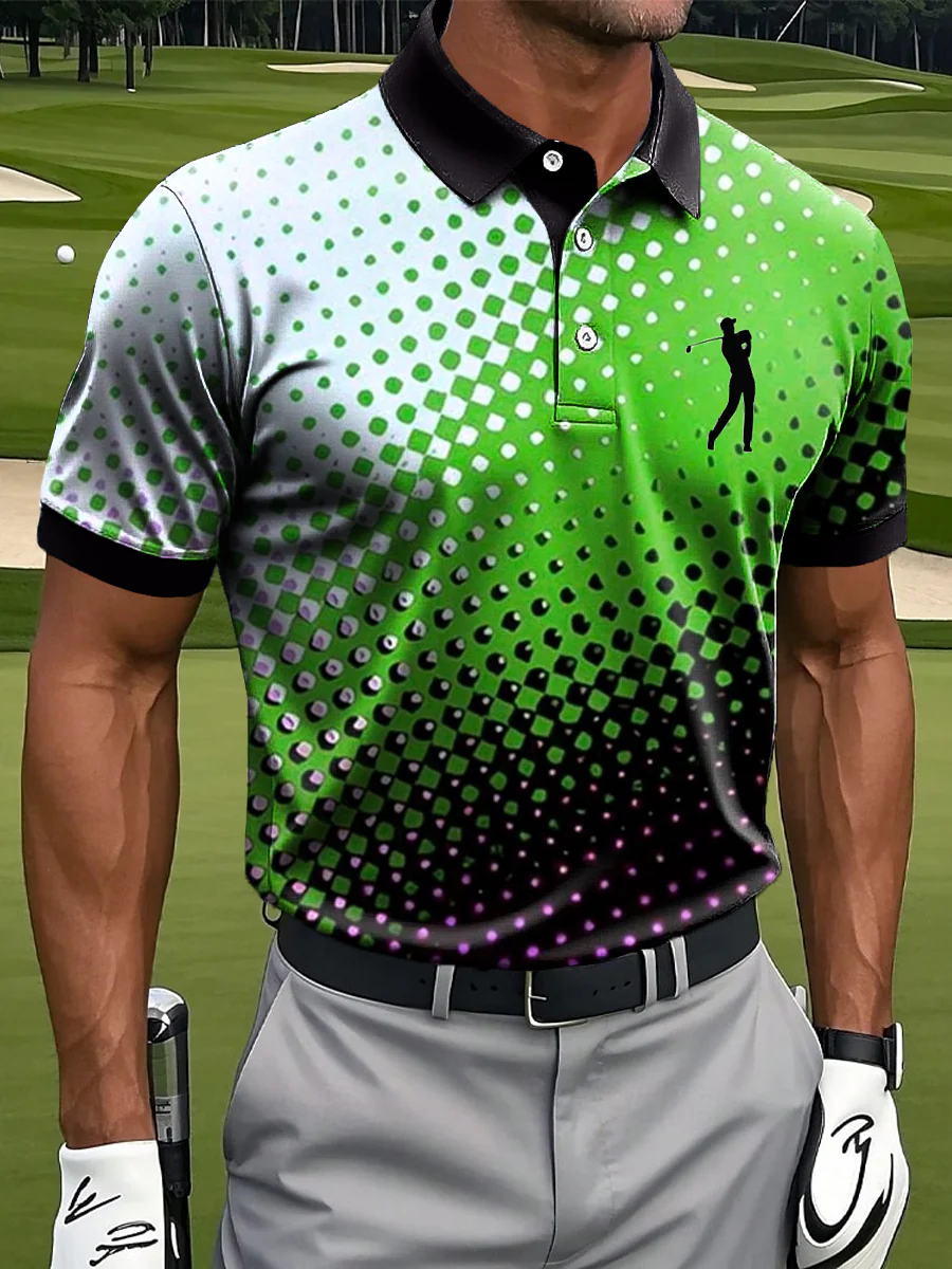 Retro Color Gradient Polka Dot Art Print Casual Business Polo Shirt, Polo Shirts For Men, Golf Gift For Men