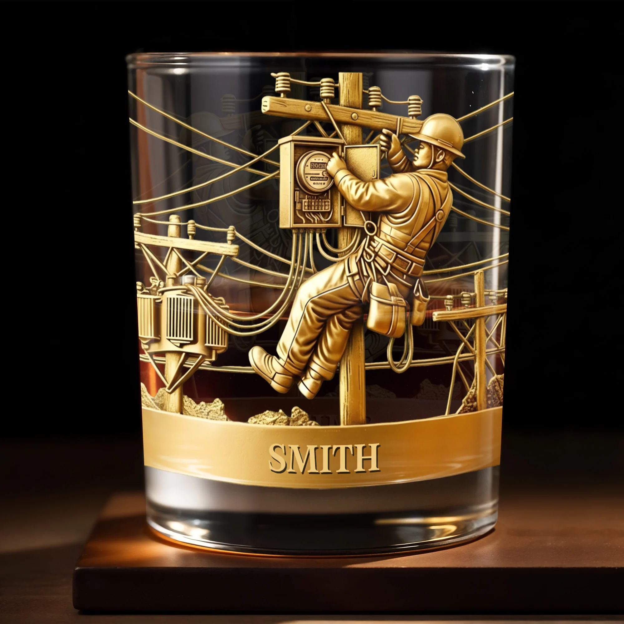 Customized Lineman, Utility Pole, Wires, Personalized Custom Whiskey Glass, Gift For Linemen and Utility Workers