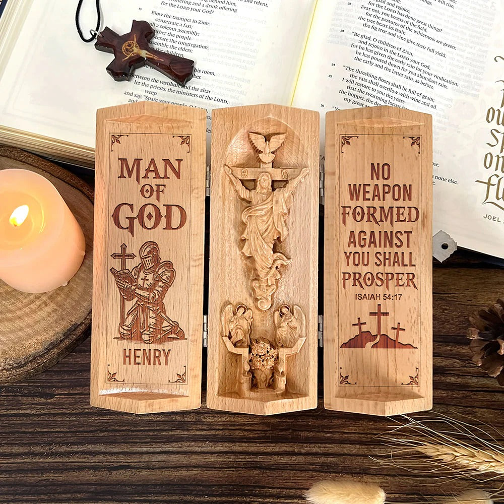 Man Of God, Personalized Openable Wooden Cylinder Sculpture of Jesus Christ, Christian Gifts