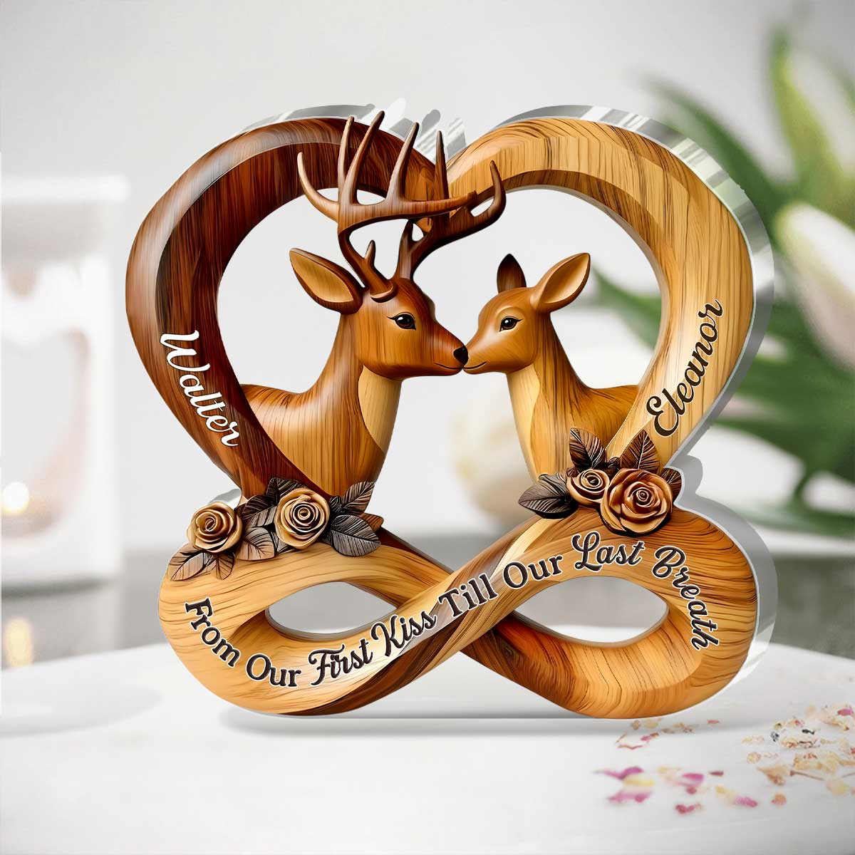 From Our First Kiss Till Our Last Breath Deer Couple Acrylic Plaque, Personalized Valentines Gift
