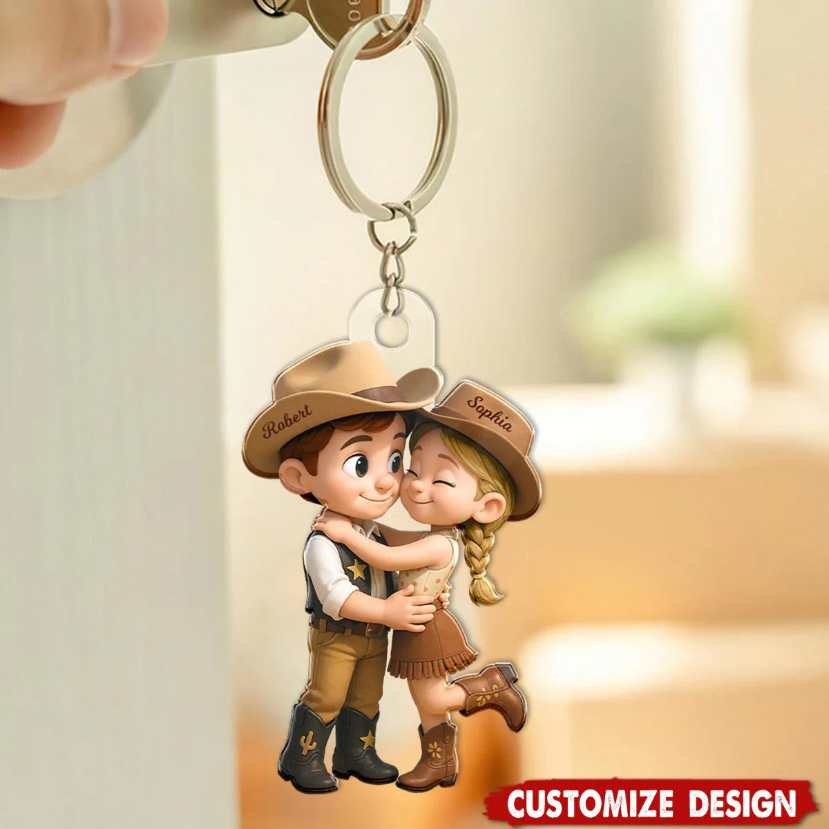 Cartoon Style Countryside Couple Cowboy Cowgirl Personalized Car Ornament, Couple Valentines Gifts, Anniversary Gifts