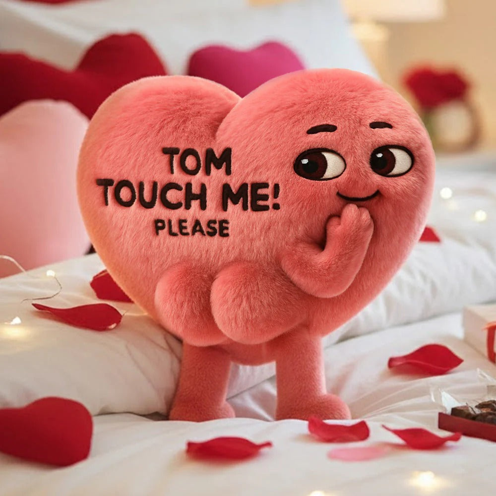 Funny Heart Touch Me Please Custom Shaped Pillow, Couple Valentine Gift, Valentine Gift Ideas For Him