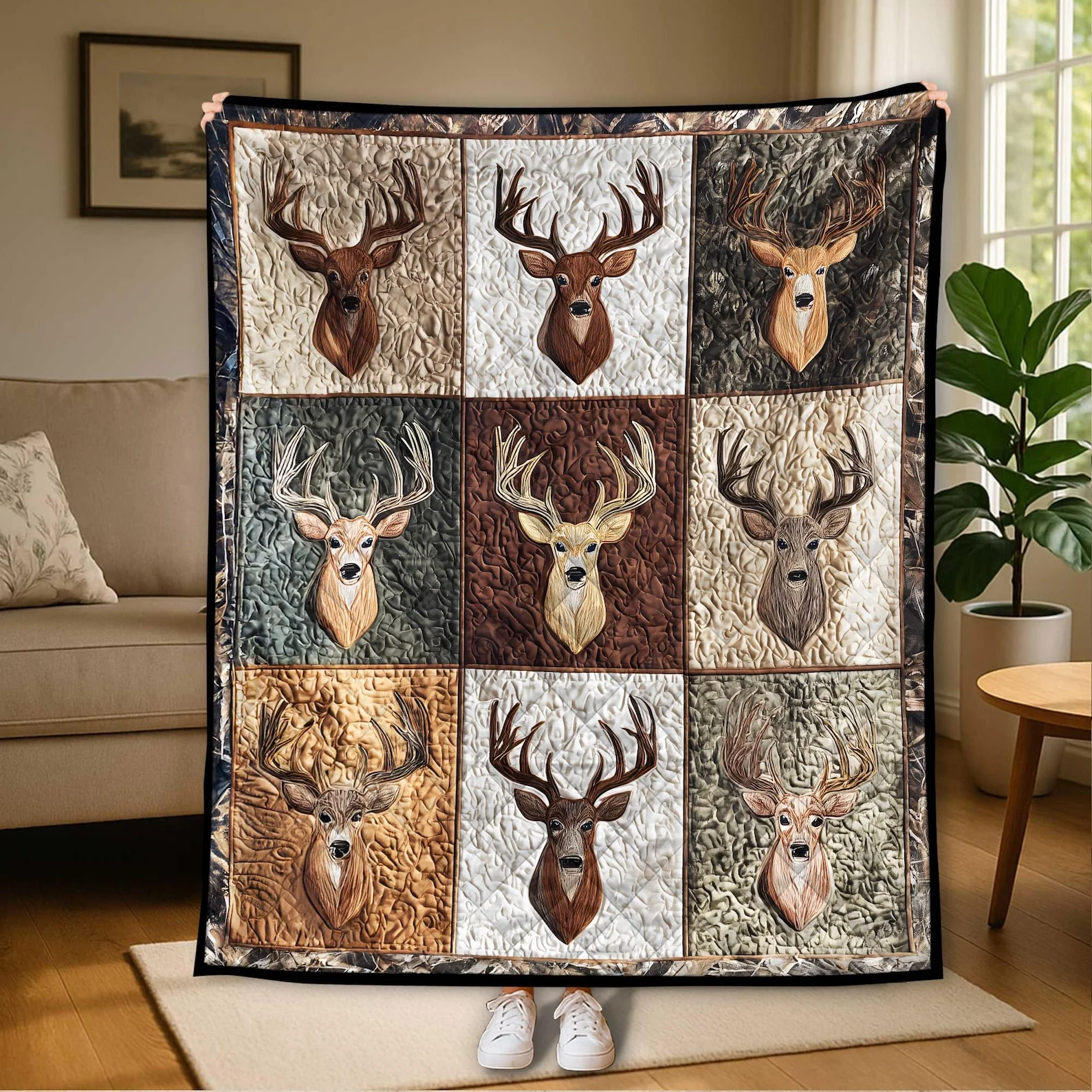 Deer Hunting Quilt Blanket, Hunting Decor, Deer Blanket, Quilted Throw Blanket