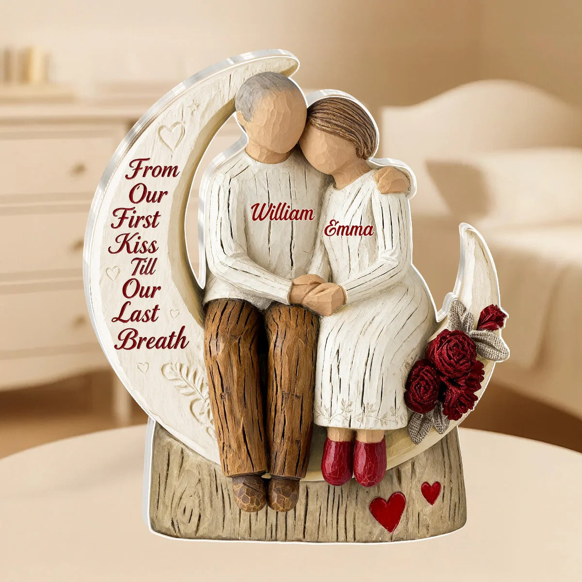 From Our First Kiss Till Our Last Breath Old Couple Moon And Rose Acrylic Plaque, Valentine Couple Gift