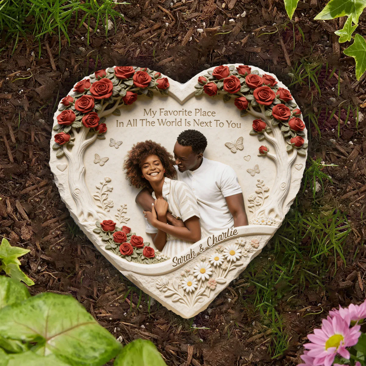 Custom Photo My Favorite Place Is Next To You Personalized Couple Heart Shaped Stone, Couple Valentine Gift