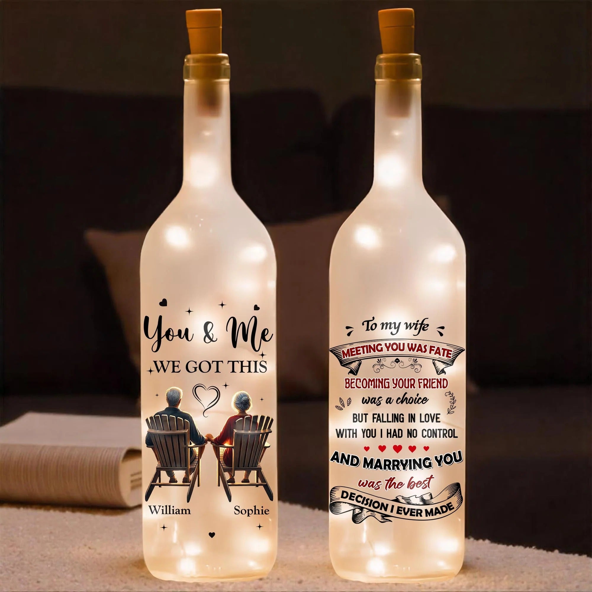 To My Wife Meeting You Was Fate Personalized Bottle Lamp, Wine Bottle Lights, Valentines Romantic Gift for Wife