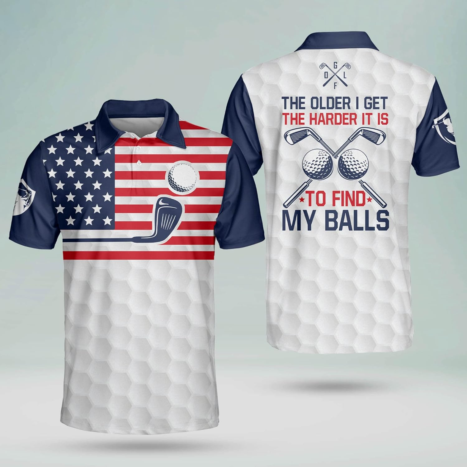 The Older I Get The Harder It Is To Find My Balls American Flag Golf Polo Shirts, Cool Golf Gift, Golfing Apparel