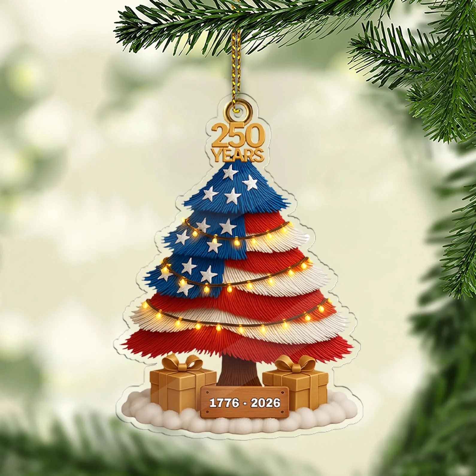 250 Years American Pine Tree Acrylic Ornament, 250th Anniversary America Patriotic Christmas Home Decor