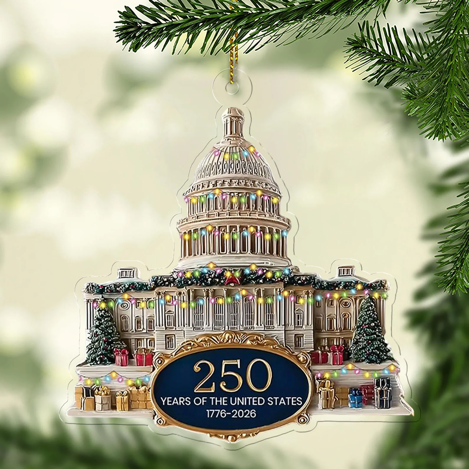 250 Years Anniversary Acrylic Ornament, 250 Years United States of America, Patriotic 1776–2026 Christmas Ornament