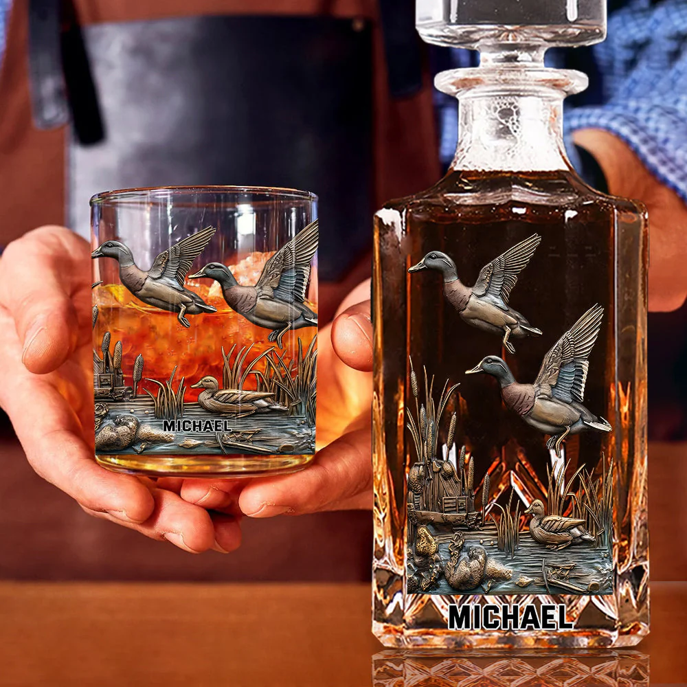 Duck Hunting Whiskey Decanter Set, Luxury Whiskey Glass, American Glassware, Hunting Gift