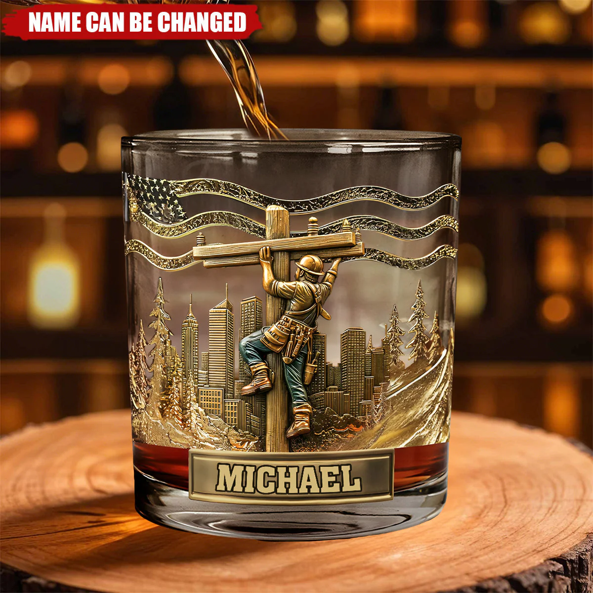 Custom Name Lineman Whiskey Glass, Unique Whiskey Glass, Lineman Gift