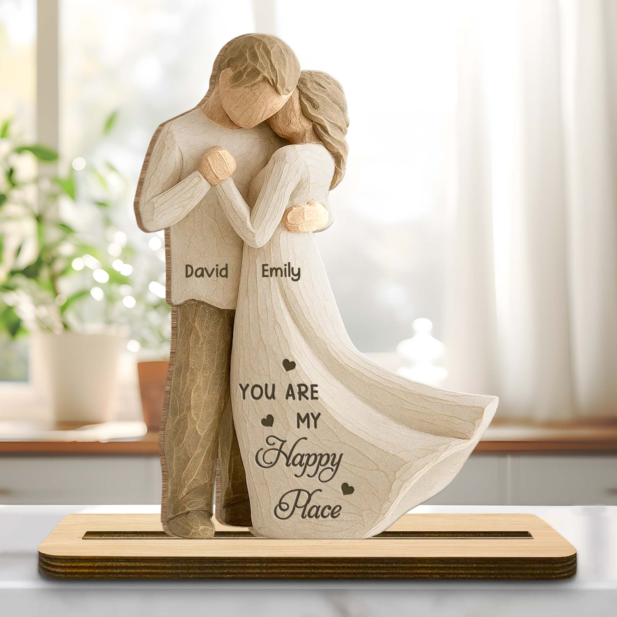 You Are My Happy Place Couple Embracing 2-Layer Wooden Plaque, Personalized Valentines Gift, Couple Anniversary Gift