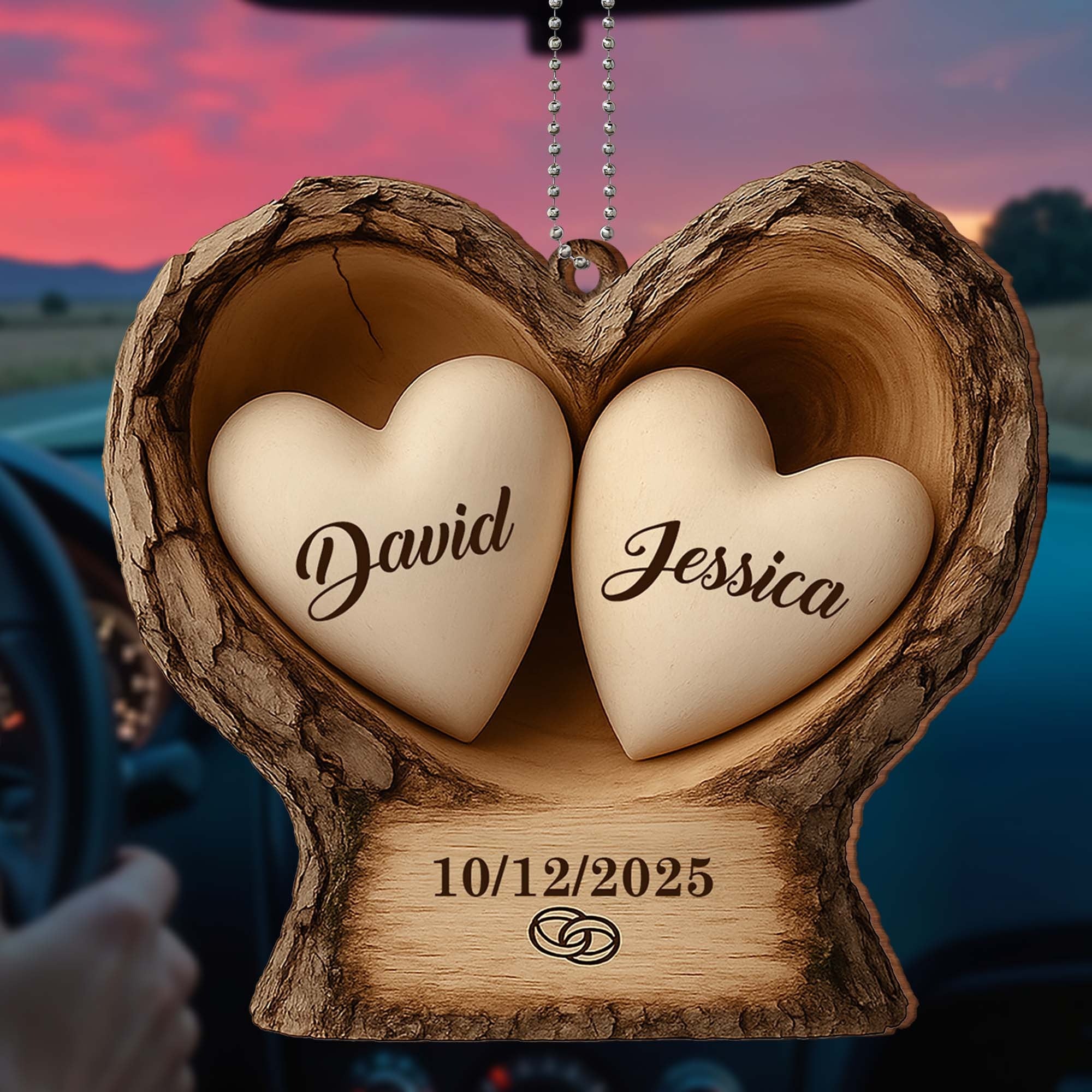 Two Hearts Custom Name Wood Ornament, Personalized Valentines Gift, Couple Anniversary Gift