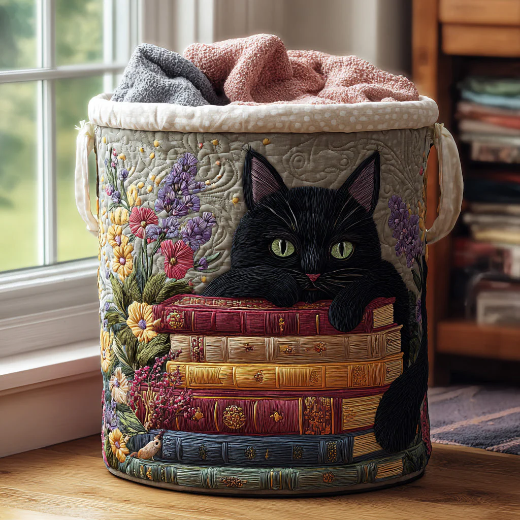 Black Cat Purring Pages Laundry Basket, Laundry Gifts, Gift For Cat Lovers, Housewarming Gift Ideas