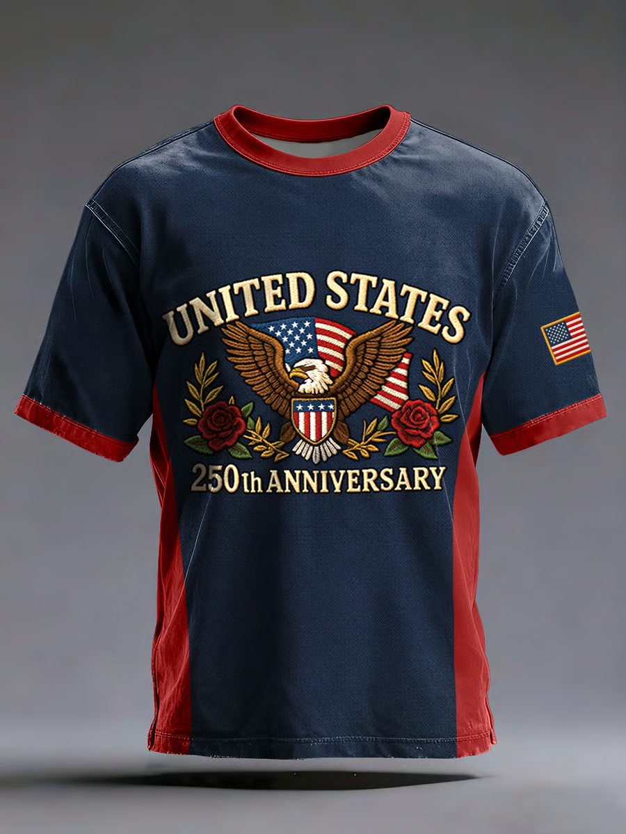 Men'S Casual American 250th Anniversary Print Short-Sleeved T-Shirt, USA Flag Unisex T-Shirt, Patriotic Gift