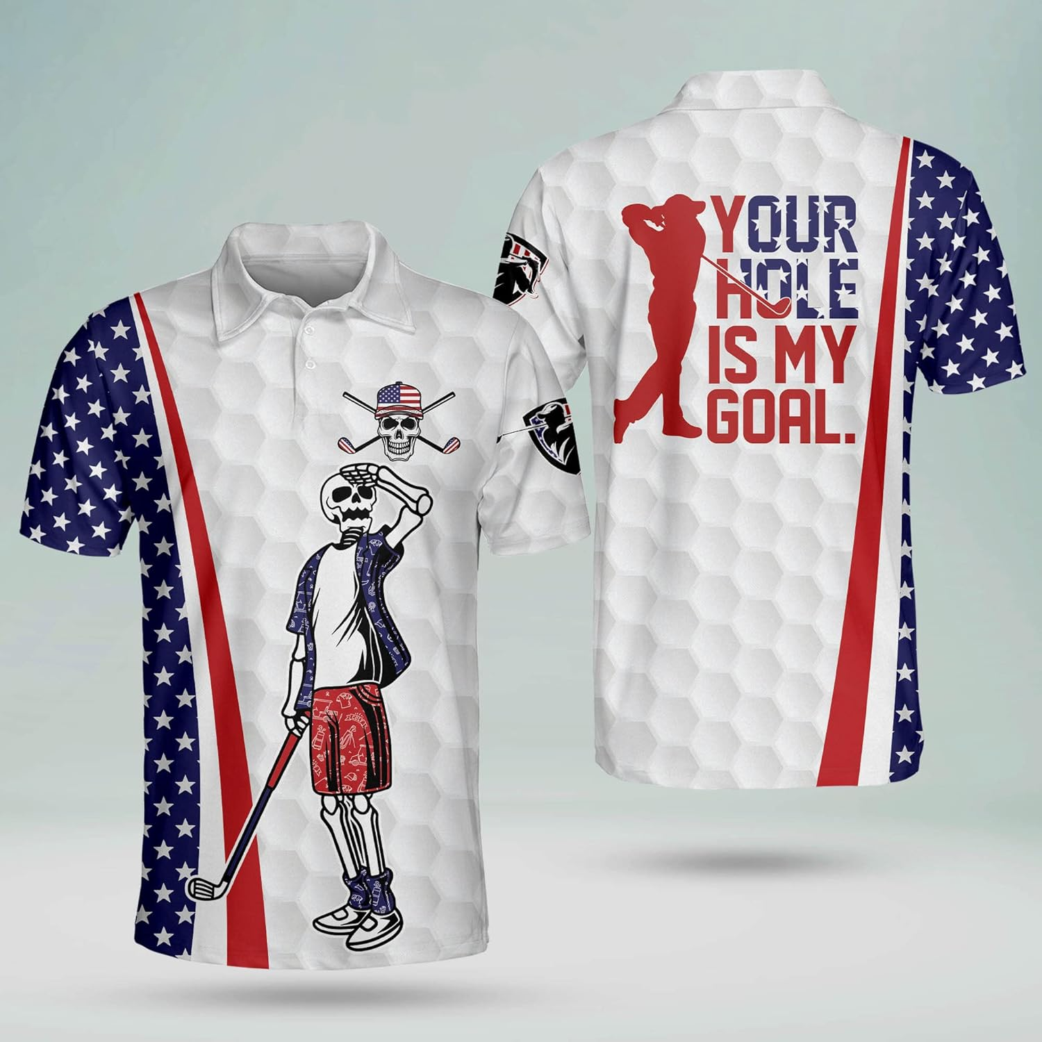 Your Hole Is My Goal Patriotic Day American Flag Golf Polo Shirts, Cool Golf Gift, Golfing Apparel