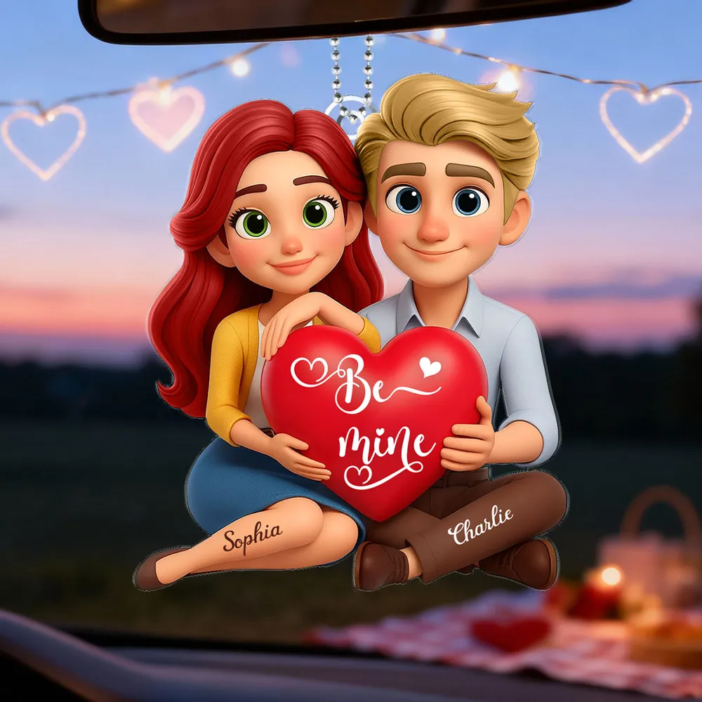 Eternal Love Cartoon Couple Sitting Acrylic Keychain, Personalized Valentines Gift, Couple Anniversary Gift