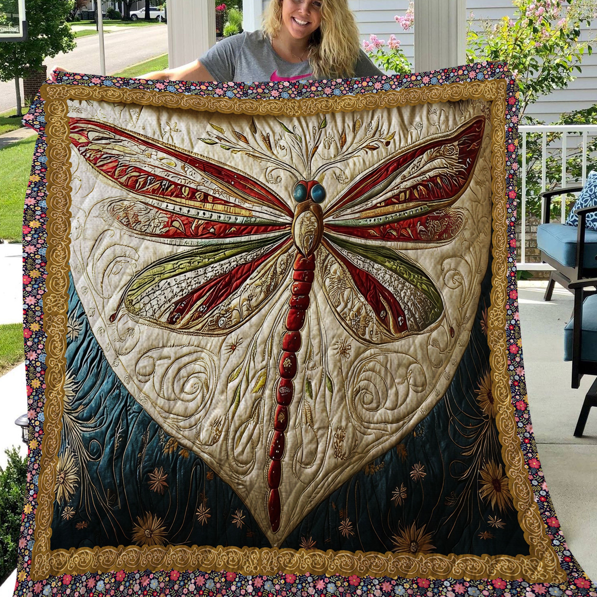 Dragonfly Garden Quilt Blanket, Mom Blanket, Mother's Day Gifts