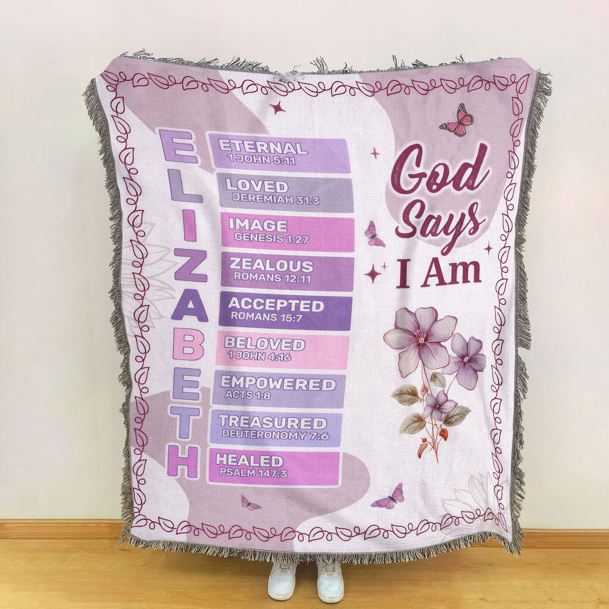 God Says I Am Personalize Woven Blanket, Mother's Day Gift, Gift For Mom, Christian Gifts For Women