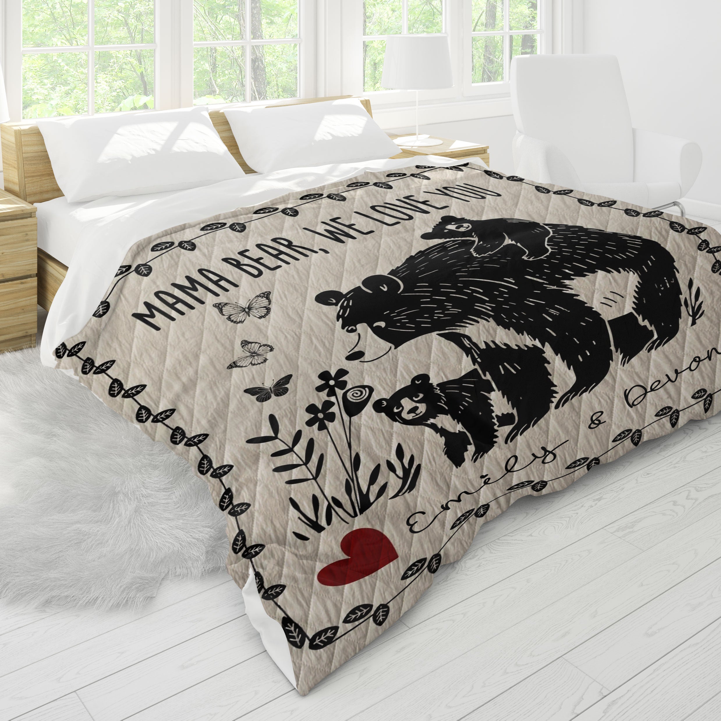 Mama Bear We Love You Custom Quilt Blanket, Mother's Day Gift, Gift For Mom