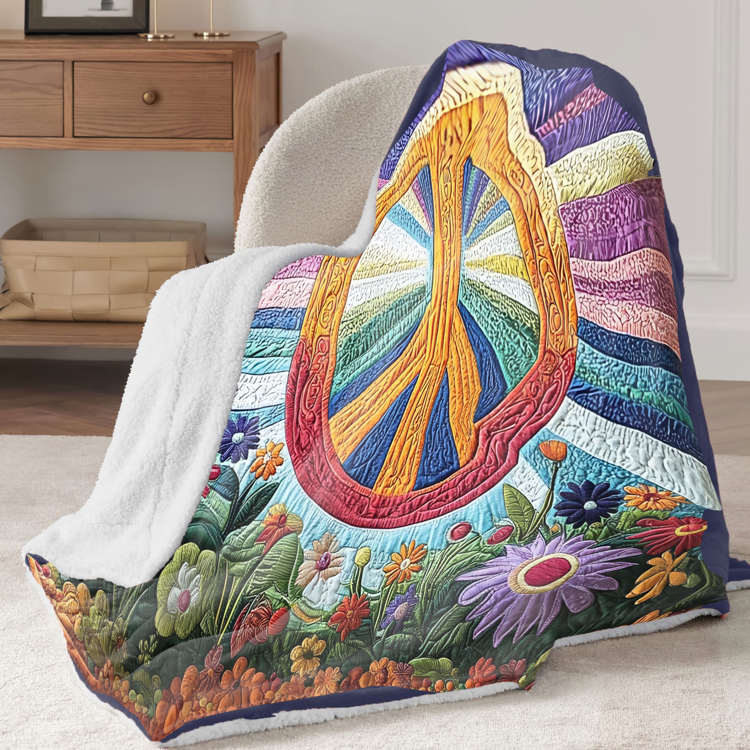 Tie Dye Dreams Sherpa Blanket, Floral Throw Blanket, Bedroom Decor