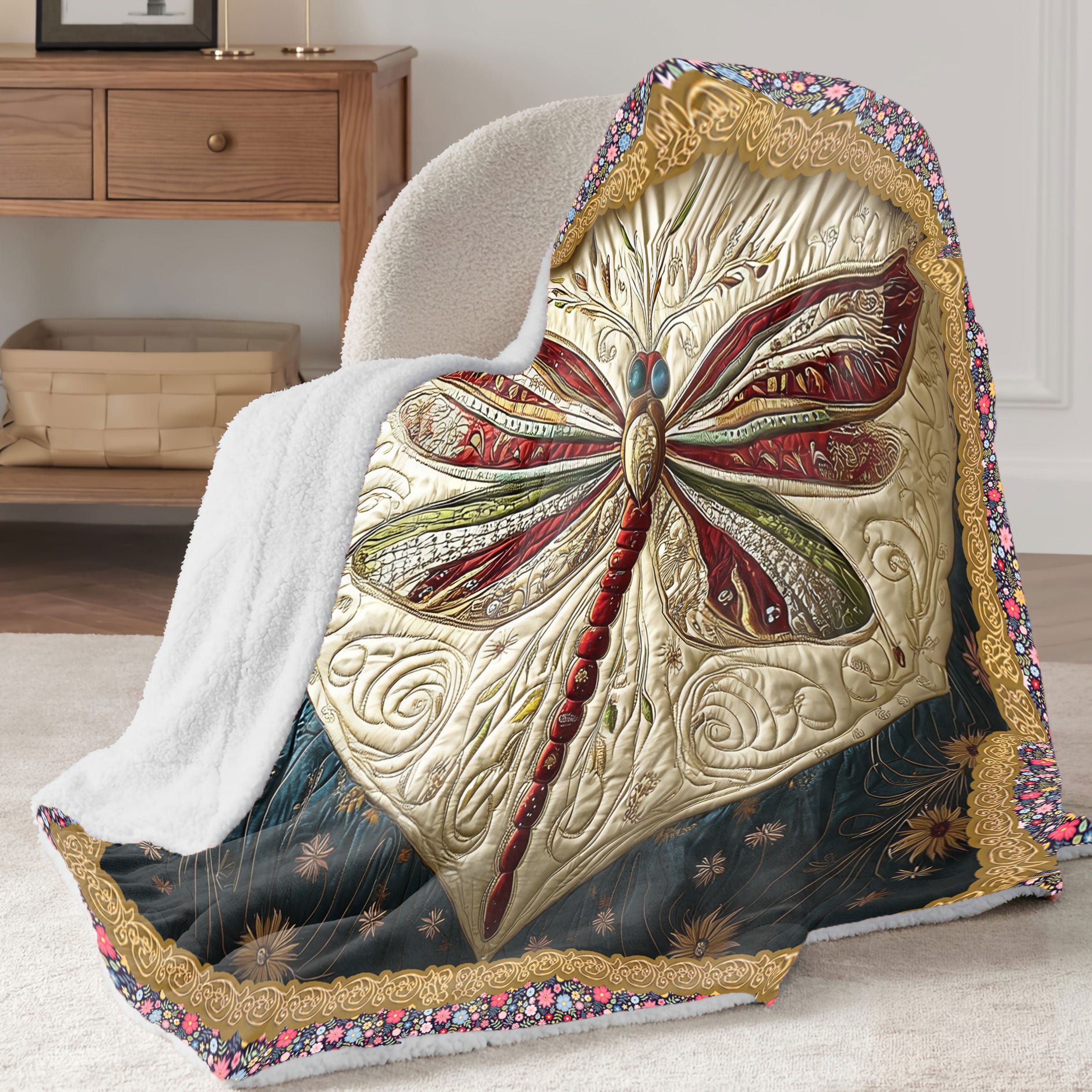 Dragonfly Garden Sherpa Blanket, Mom Blanket, Mother's Day Gifts