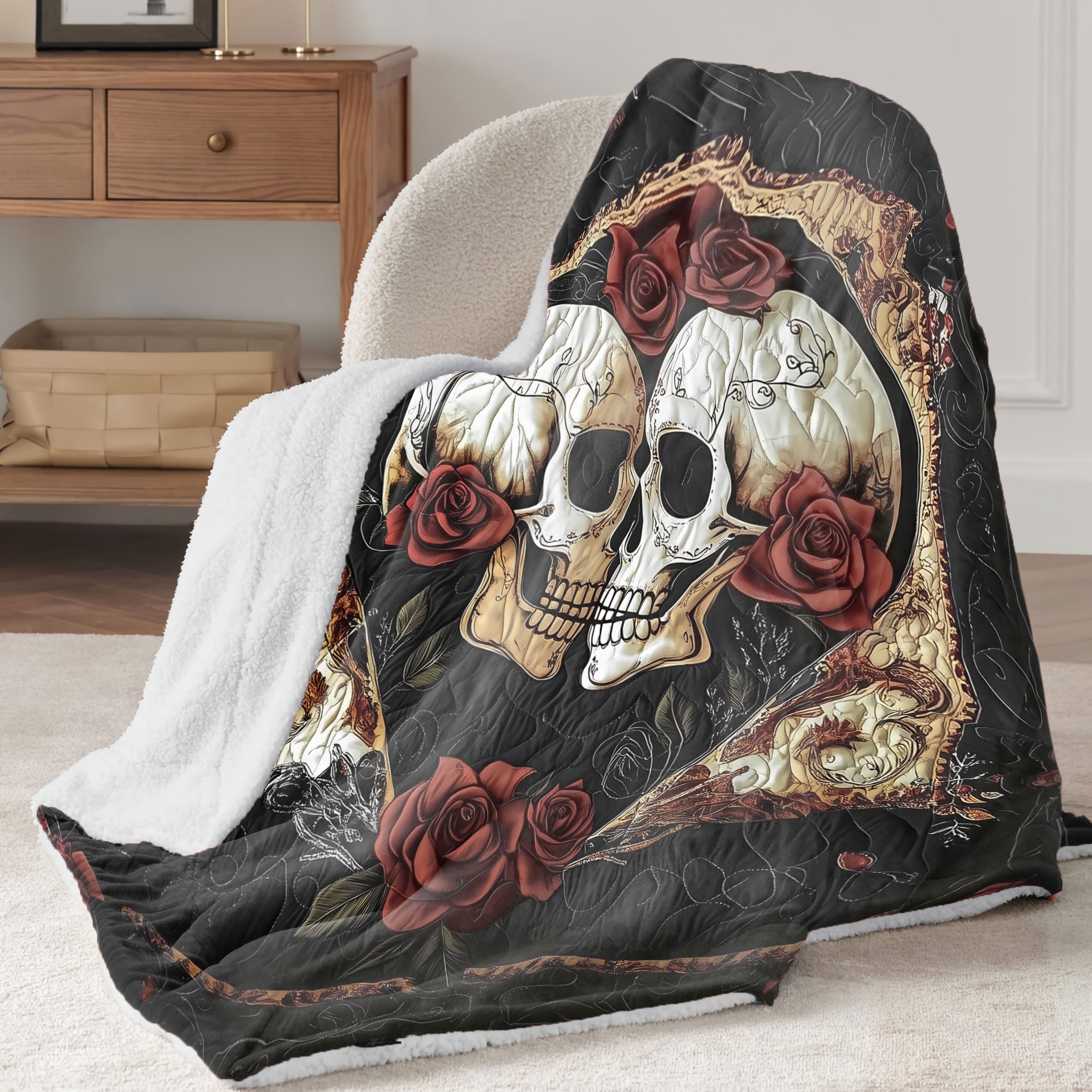 Eternal Love Love Skull Couple Sherpa Blanket, Couple Blanket, Gift For Couple
