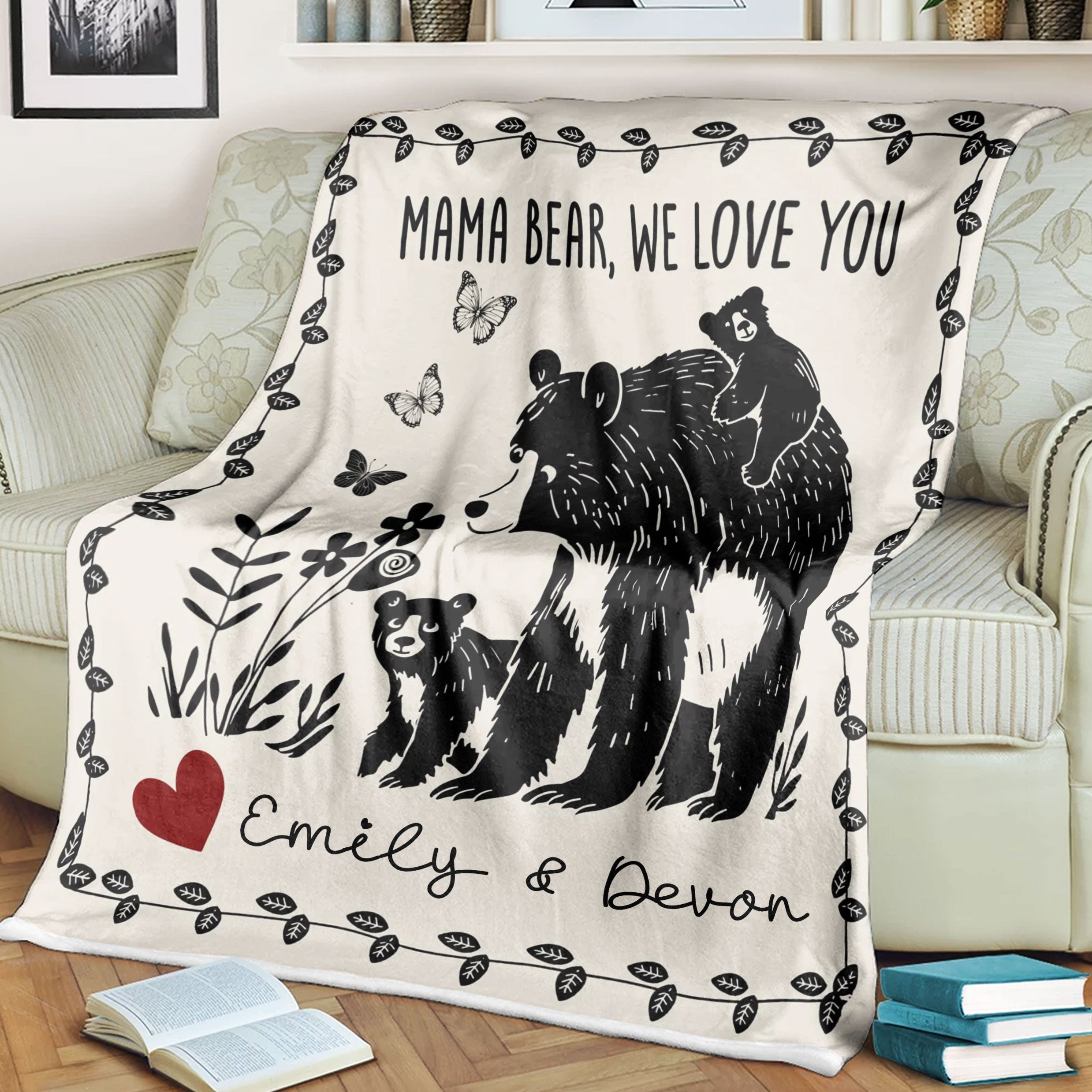Mama Bear We Love You Custom Fleece Blanket, Mother's Day Gift, Gift For Mom
