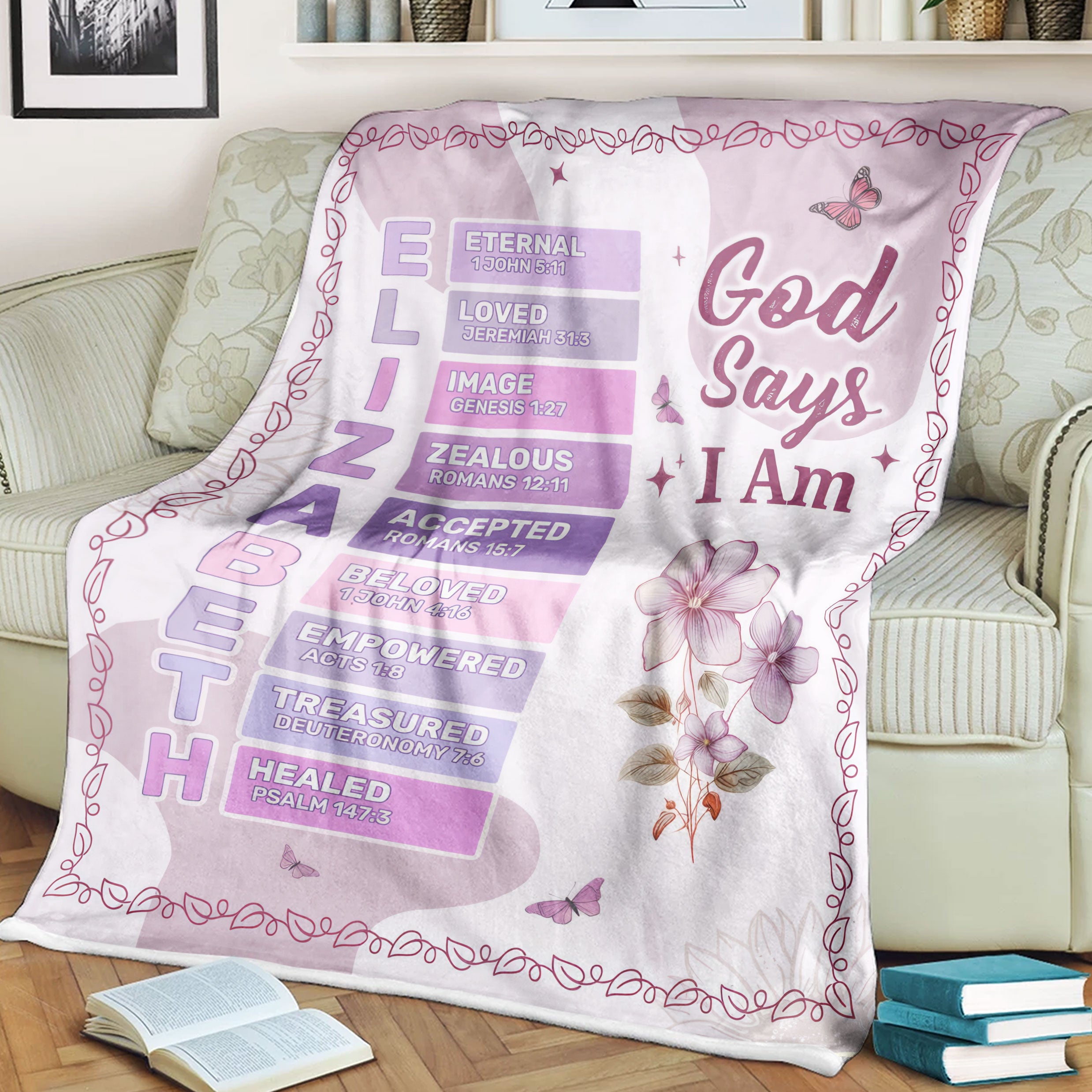 God Says I Am Personalize Fleece Blanket, Mother's Day Gift, Gift For Mom, Christian Gifts For Women