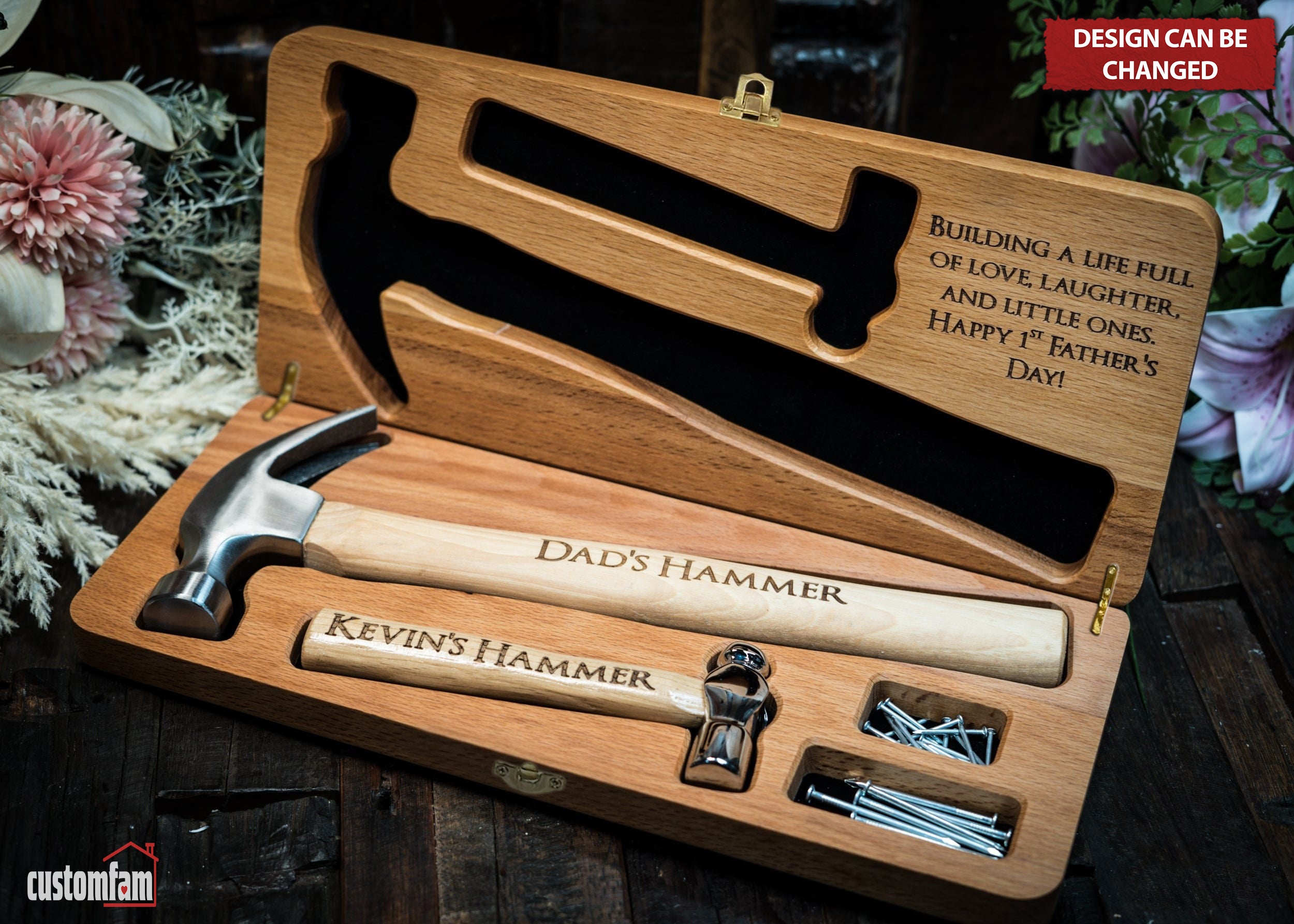 Personalized Father & Child Engraved Hammer Gift Set, Framing Hammer, Gifts For Dad