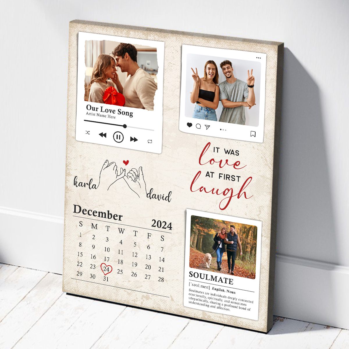 It Was Love At First Laugh Custom Photo Couple Canvas Wall Art, Anniversary Gift For Couple