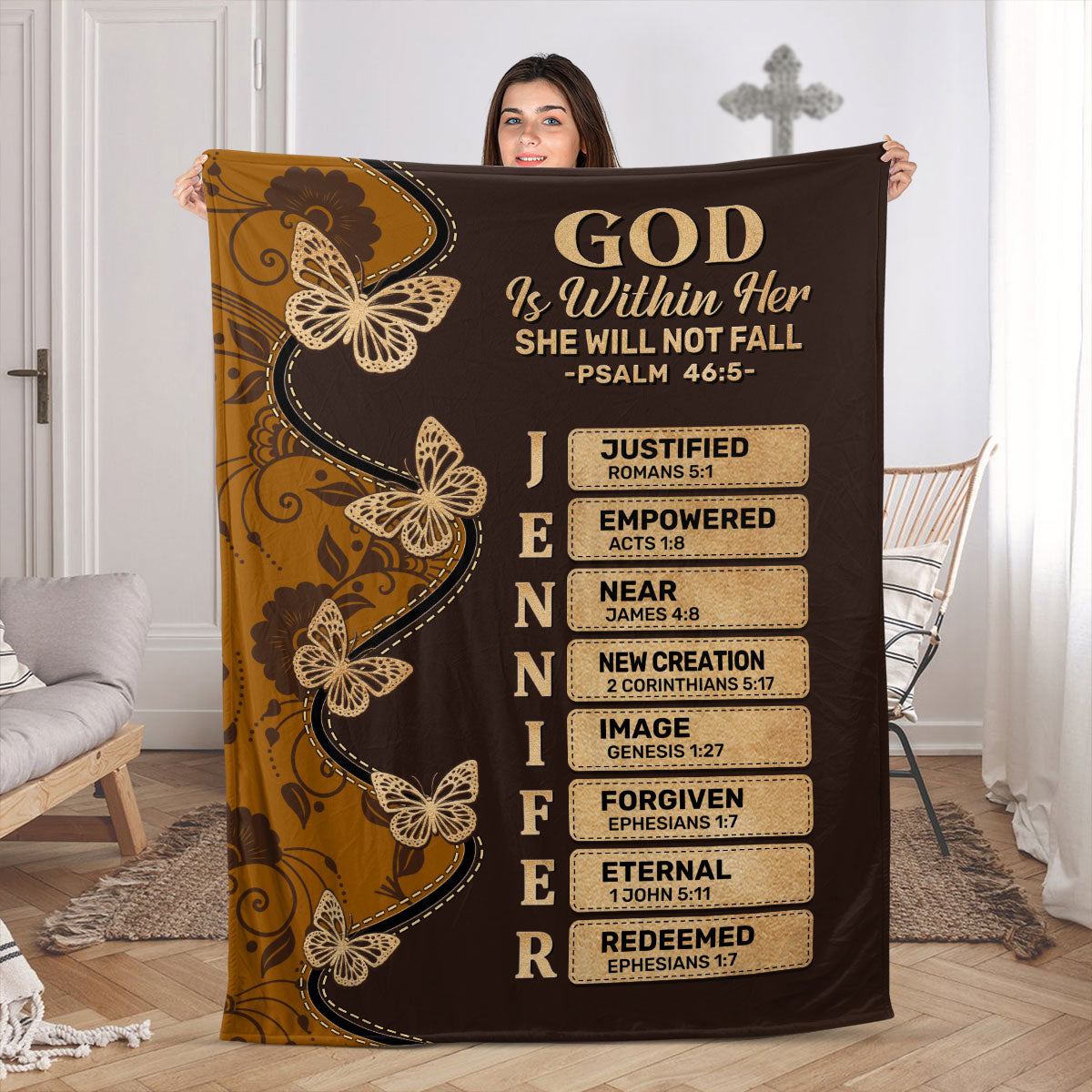 God Is Within Her She Will Not Fall Custom Fleece Blanket, Mother's Day Gift, Gift For Mom, Christian Gifts For Women