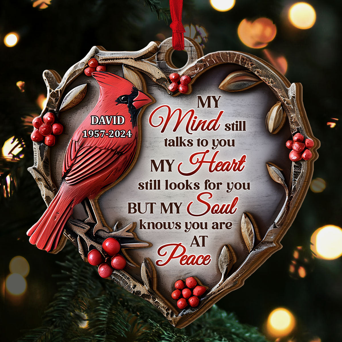 My Soul Knows You Are At Peace Custom Wood Ornament, Memorial Christmas Ornaments, 2-Layered Wooden Ornament